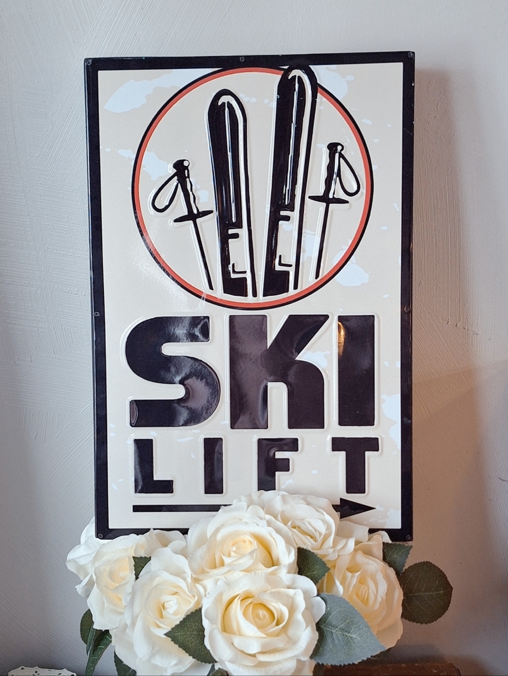 Melrose International Raised Letter "Ski Lift" Metal Framed Sign, NWT